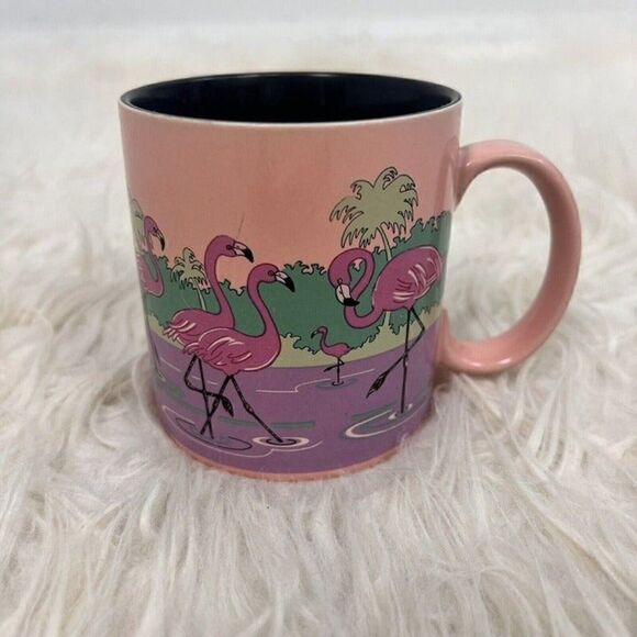 Russ Berries Pink Beautiful Flamingoes Wading In The Water Retro 80s Coffee Mug - Picture 6 of 7